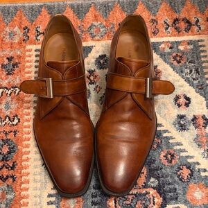 Magnanni Men's Tan Leather Monk Strap Oxfords